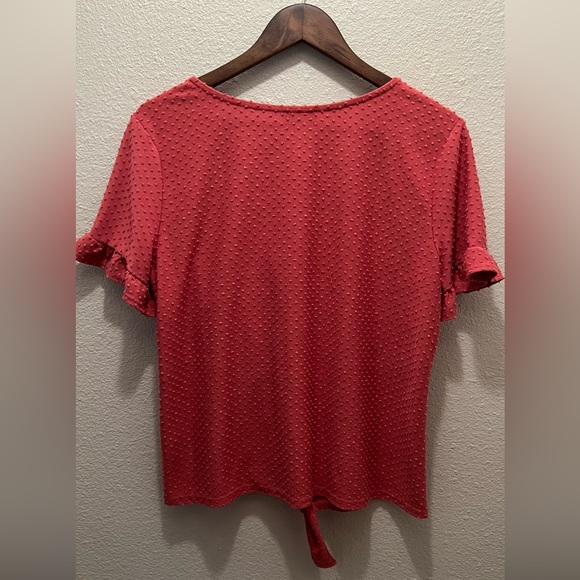 Pink Women’s Large Dot Tie-Front Ruffle Sleeve Top - Picture 3 of 3